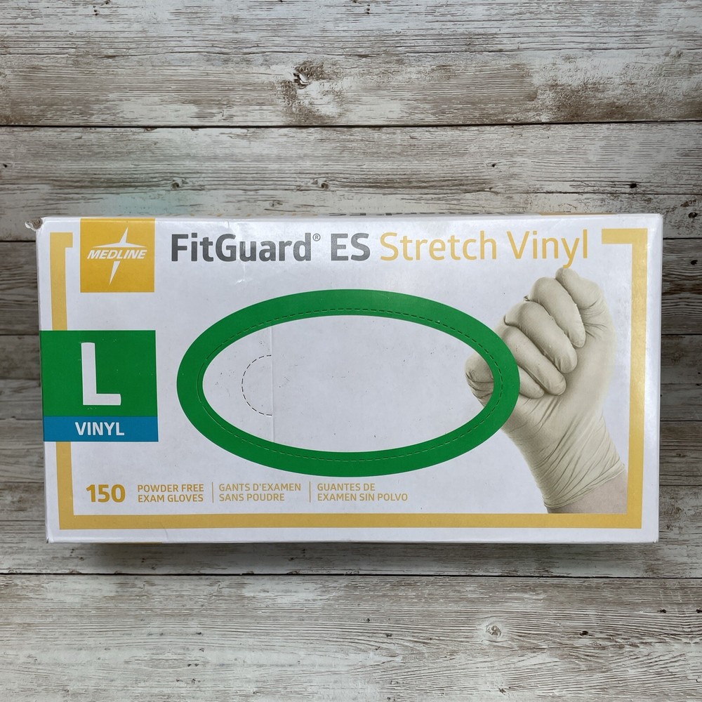 *6 Boxes* MEDLINE FITGUARD ES Stretch Vinyl Exam Gloves Size: LARGE, MANF: 10/21