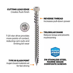 #10 2-1/2 In. 316 Stainless Steel Star Drive Stone Gray Composite Deck Screws (3