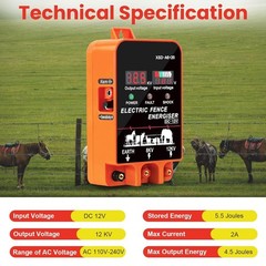 9J Electric Fence Charger Energizer, 9 Joules 400 Acres, AC DC 2 in 1 Powered Su