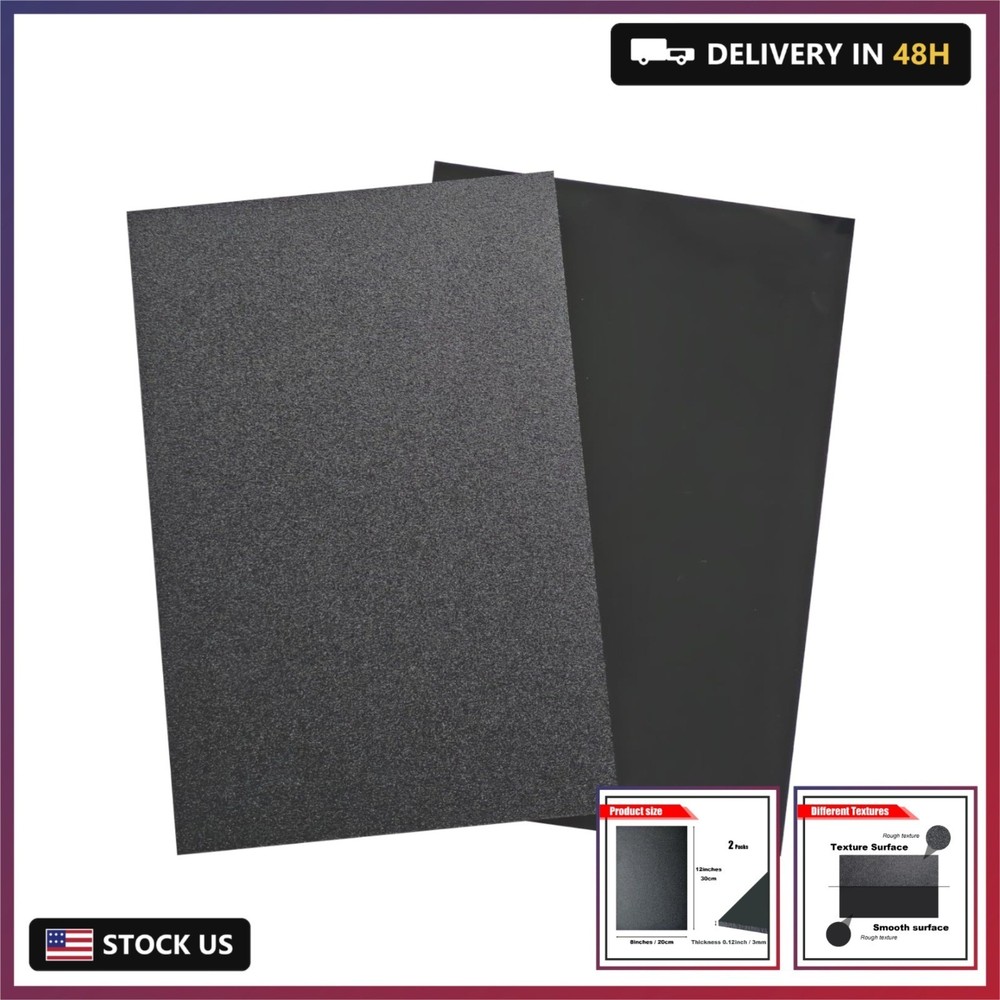 ABS Plastic Sheet 1/8 Inch Thick, 2 Pack 8″ x 12″ x 3mm Black Moldable Thermopla