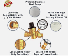 Morvat Adjustable Lead-Free Brass RV Water Pressure Regulator with Oil Gauge