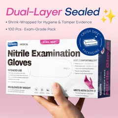 Supmedic Nitrile Exam Gloves, 4 Mil 100 Pcs Small, Small (Rose Orchid)