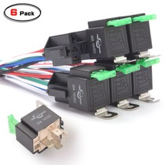 Universal 6-Piece 5-Pin SPDT 30 Amp Fuse Relay Switch Harness Kit, 14 AWG, 12V