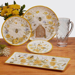 Bee Sweet 3-Piece Melamine Serveware Set – Includes 14.5″ Chip & Dip, 14.5″X5.75
