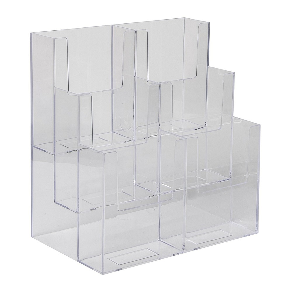Dazzling Displays Acrylic Stand 3 Tier, 6 Pocket Fits 4 by 9 Material, Clear
