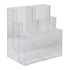 Dazzling Displays Acrylic Stand 3 Tier, 6 Pocket Fits 4 by 9 Material, Clear