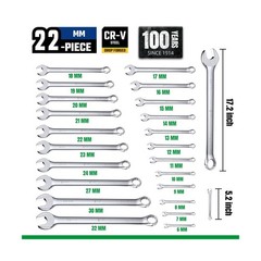 SK Combination Wrench Set, Metric 6 to 32mm, 22-Piece, SuperKrome Finish, Pre…