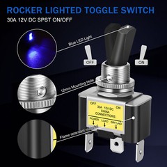 5x Blue LED Light 3Pin Rocker Toggle ON/Off Switch 30A 12V for Car Boat Marine