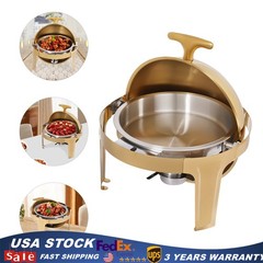 Gold Round Roll-Top Chafing Dish Set Commercial Stainless Steel Buffet Warmer