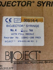 1 CASE, BIOJECTOR SYRINGES for BIOJECT 2000, 100 PER CASE 1CC NUMBER 4