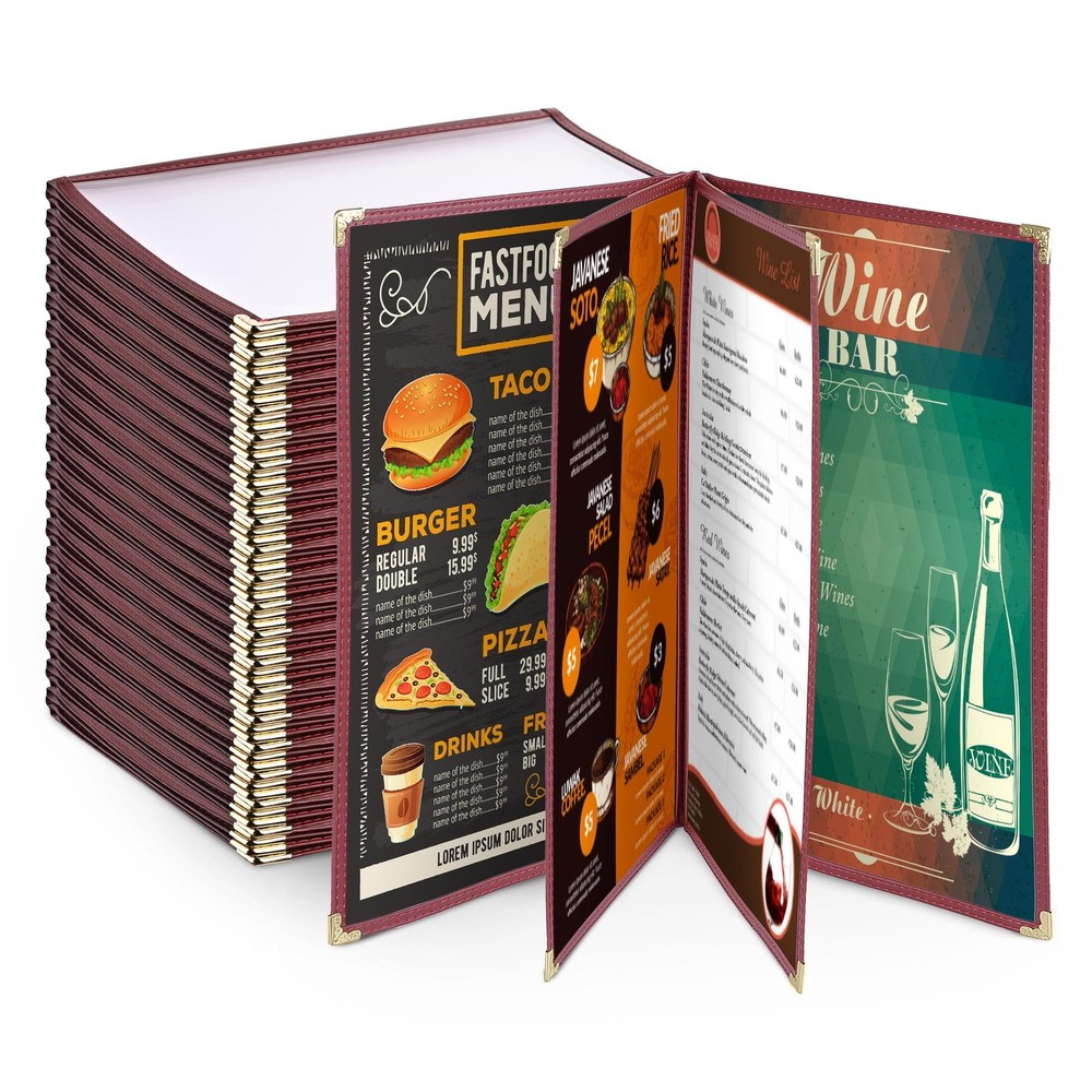 WeChef 20pc 8.5×14″ Menu Cover 4 Page 8 View Corner Stitch Restaurant Cafe
