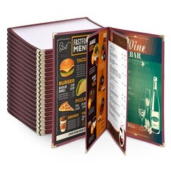 WeChef 20pc 8.5×14″ Menu Cover 4 Page 8 View Corner Stitch Restaurant Cafe