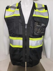 HIGH VISIBILITY Surveyor Three Tones Black Safety Vest Solid front mesh back