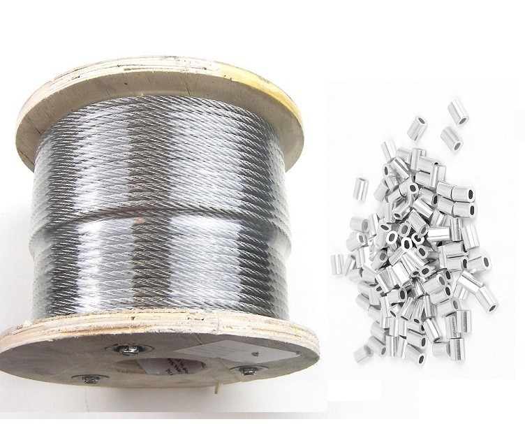 25′ 50′ 75′ 100′ 200′ 250′ 500′ 1000′ 0.8mm T316 Stainless steel cable & Sleeves
