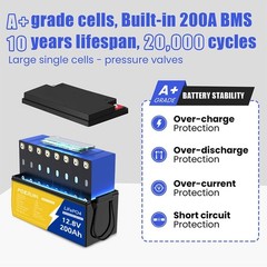 12V 200Ah LiFePO4 Lithium Battery for Solar Back Up System Marine Build in BMS