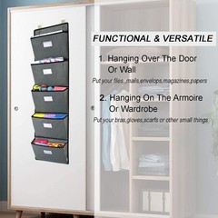 Over the Door Hanging File Organizer 5 Extra Large Pockets Wall Hanging File …