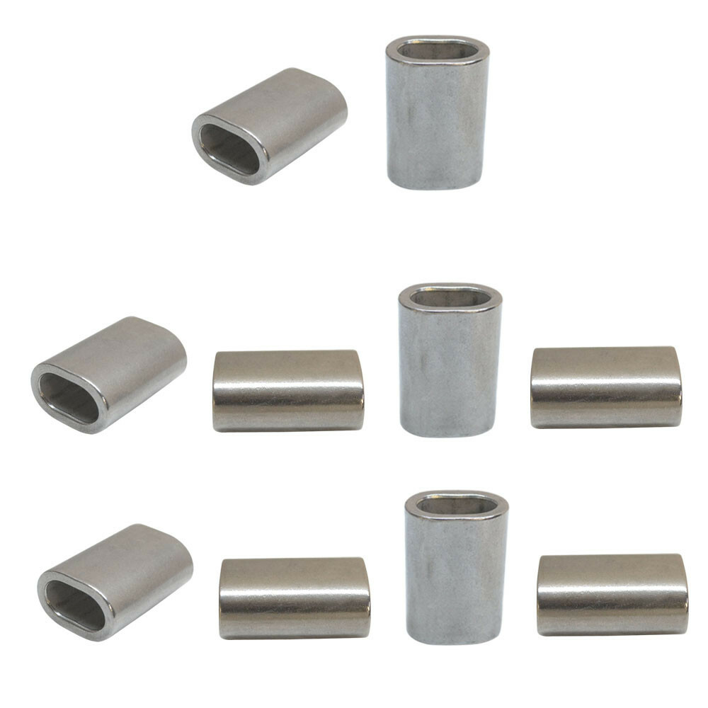 Set Of 10 Pc 1/8” Marine Stainless Steel Wire Rope Oval Sleeve Sleeves Crimping