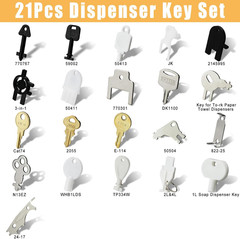 21-Piece Dispenser Key Set for Various Paper Towel & Soap Dispensers