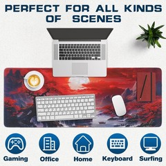 Mouse Pad Gaming – Desk Mat for 31.5L x 11.8W inches, Red Cherry Blossoms