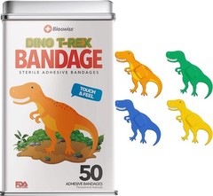 BioSwiss Bandages, Dinosaur Shaped Self Adhesive 50 Count (Pack of 1)