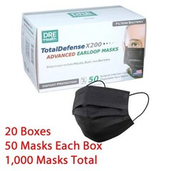 20 Box -Dre Health 3 Ply Disposable Face Masks, 50 Count Ea Box 1000 Total BLACK