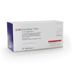 Box of 25 BD 930400 Chloraprep Clear 3ml Applicators, EXP 2028