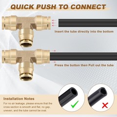 2Pcs 1/4″ Brass Push-to-Connect Tee DOT Approved Air Line Fitting Adapter