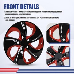 15in Black Red Lacquer Steel Wheel Hubcaps 4Pcs Bolt-On for 13-15 Civic 13 Coupe