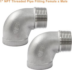 2Pcs 304 Stainless Steel 90 Degree Elbow Fittings, 1″ NPT Female X Male Threaded
