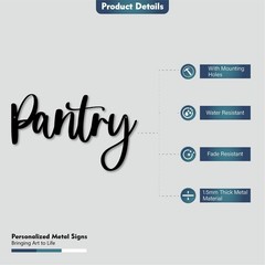 Pantry Word Sign Metal Wall Decor – 12″X7.4″ 12 inches, Black