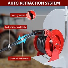 Red Diesel Fuel Hose Reel Retractable 1″ x 50′ Spring Driven Auto Swivel Rewind