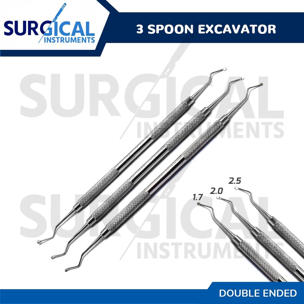3 Spoon Excavator Double Ended Restorative Stainless Steel Dental Instruments