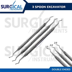 3 Spoon Excavator Double Ended Restorative Stainless Steel Dental Instruments