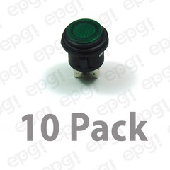 SPST (ON/OFF) ILLUMINATED PUSH BUTTON SWITCH GREEN 10AMPS – 120VAC #66-2497-10PK