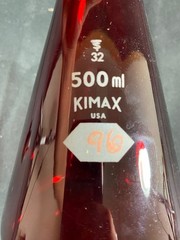 KIMAX Borosilicate Glass 500mL RAY-SORB Erlenmeyer Flask 32mm Joint Size