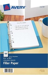 5.5×8.5in Mini Binder Filler Paper-3-Ring/7-Ring Binders CollegeRuled 100/PK