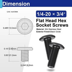 30 Pcs 1/4″-20 x 3/4″ Flat Head Socket Cap Screws Bolts, 304 Stainless Steel,