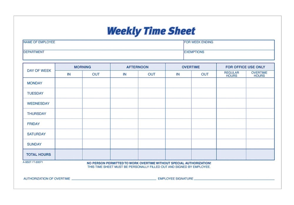 Adams Time Sheet, 9 x 5.5 Inch, Weekly 100 Count (Pack of 1), White/Canary