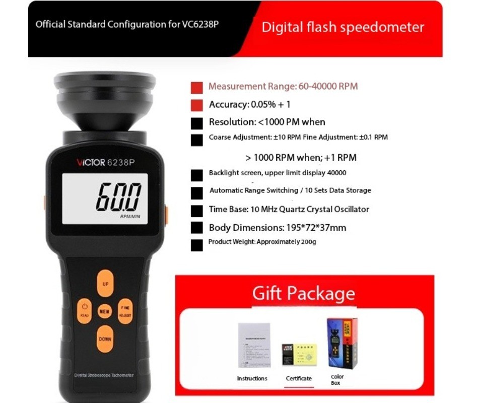 Digital Flicker Speed Tester DM6238P 60-40,000 RPM Tachometer Flicker Tester