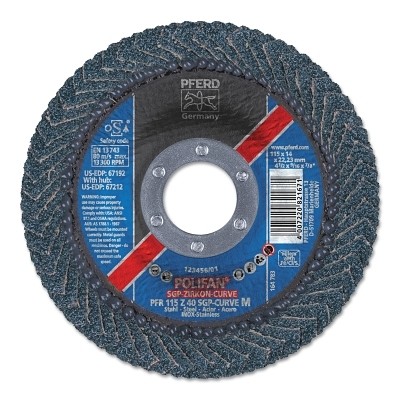 POLIFAN Curve Flap Wheel, 4-1/2 in x 5/8 in, 60 Grit, 13300 RPM Pferd 67381