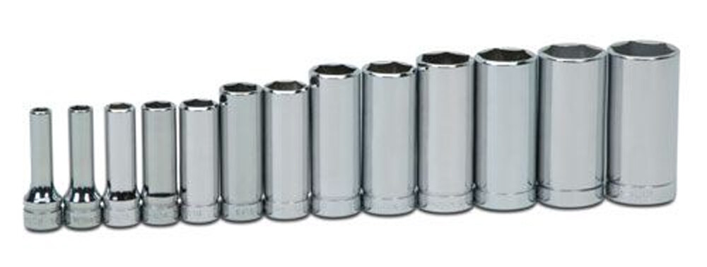 3/8″ Drive SAE Deep 6 Point Set 13pc Supertorque Sockets Clip Rail 1/4″ – 1″