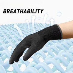 WOLF Ultra-Thin Black Work Gloves Polyurethane Palm Coated Nylon Shell 12 Pairs
