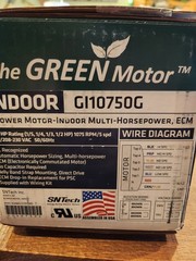 SNTech Motor Green CW / CCW ECM 230v Vac 1075 rpm 1/2 hp GI10750G