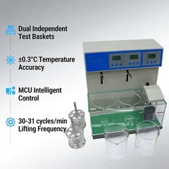 Precision Dual Unit Tablet Disintegration Tester 2 Baskets Digital Control ±0.3℃