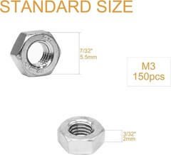 3mm I.D. M3 Hex Nuts – 150 Silver Stainless Steel Set for 3D Printing