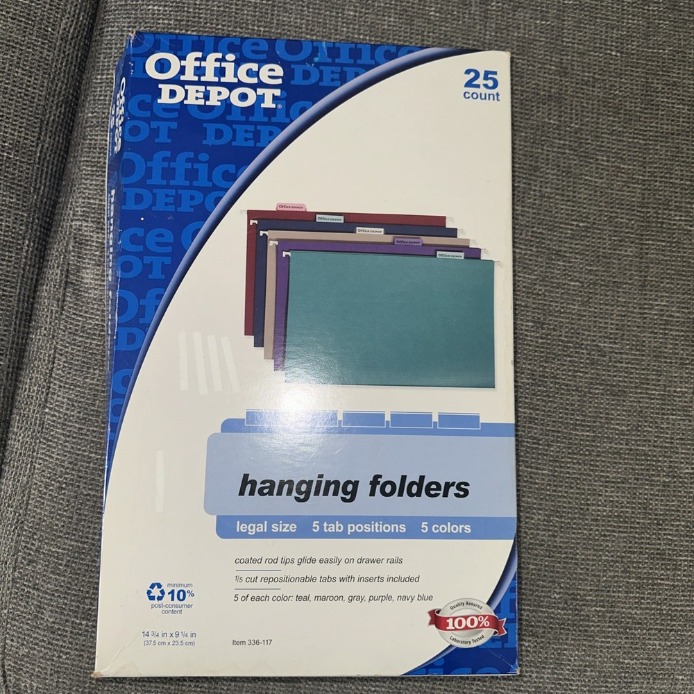 Office Depot 1/5 Tab hanging File Folder Packs Assorted 5 Colors Legal Size