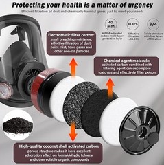 Full Face Respirator Gas Mask w/ Filters -2PCS 40mm Activated Carbon Filter 6800