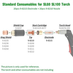 20Pcs 60A Plasma Consumables for Thermal Dynamics SL60 SL100 PK20 9-8215 9-8210