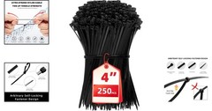 Reliable 18 lb Tensile Strength 250PCS Self-Locking Cable Ties – 4 Inch Black