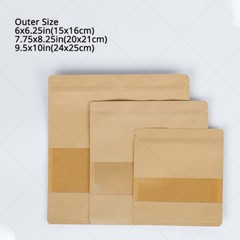 Assorted Sizes Kraft Paper Mylar Flat Zip Lock Bag w/ Clear Rectangle Window K05